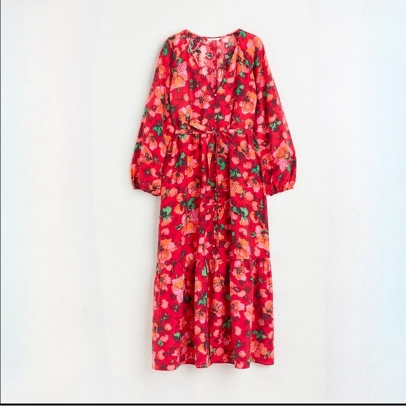 H&M TIE-BELT BALLOON-SLEEVED DRESS Sz SM - Picture 1 of 10